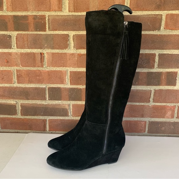 Anne Klein Womens Alanna Black Suede Knee High Wedge Boots Size US 8.5 M - Picture 4 of 10